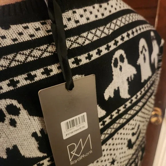 NWT Unique Vintage Black Black & Grey Ghost Delight Fair Isle Knit Top 3x - Picture 7 of 9